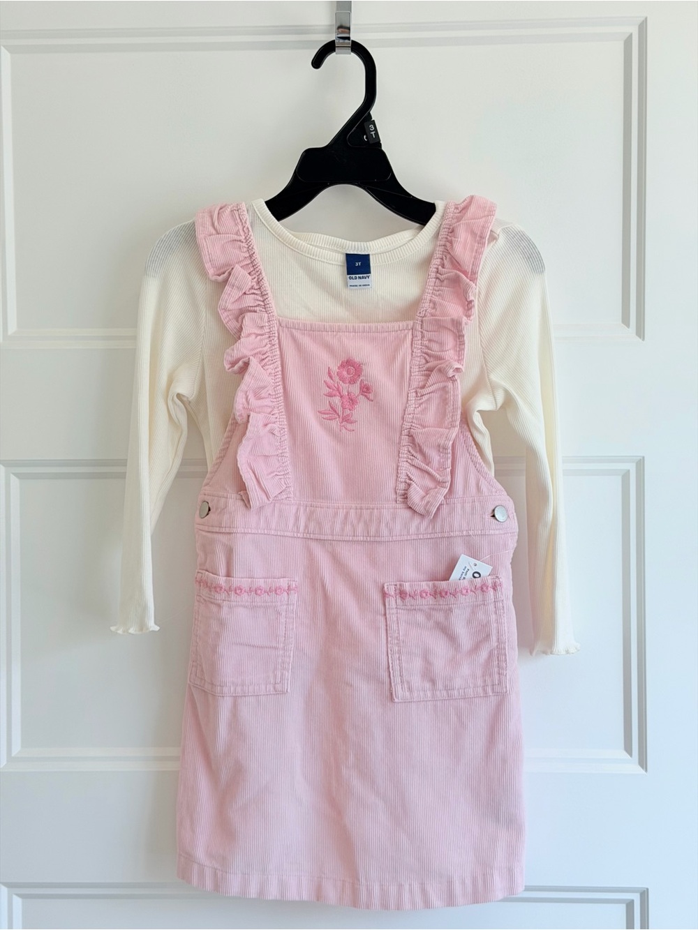 Old Navy Pink Ruffle Pinafore Dress with Embroidered Rose